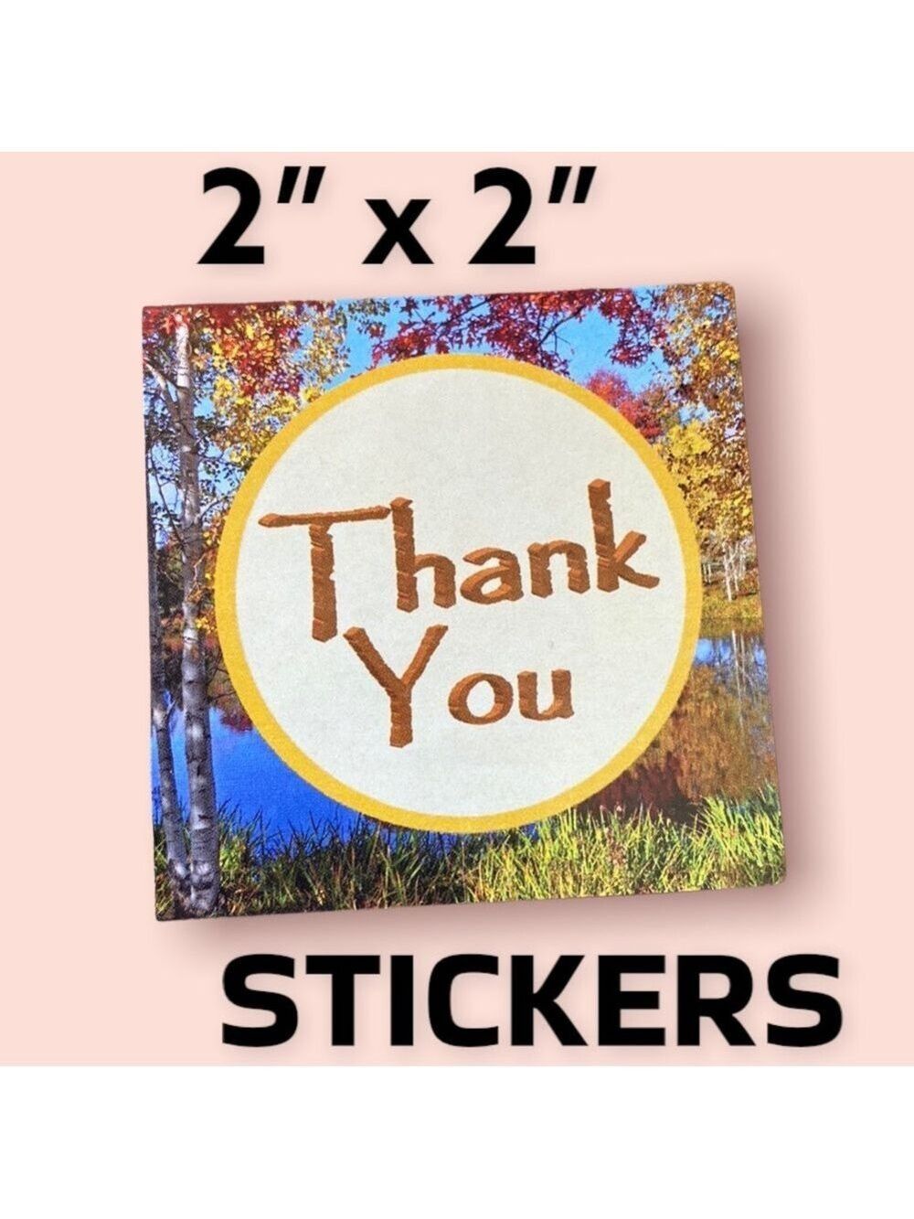100 (2x2 Inch) Square Stickers, Autumn, High Gloss, Thank You